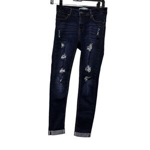 CKH)‎ Wax Jeans Size 1 Womens Juniors Blue Denim Skinny Stretch Distressed Cuff